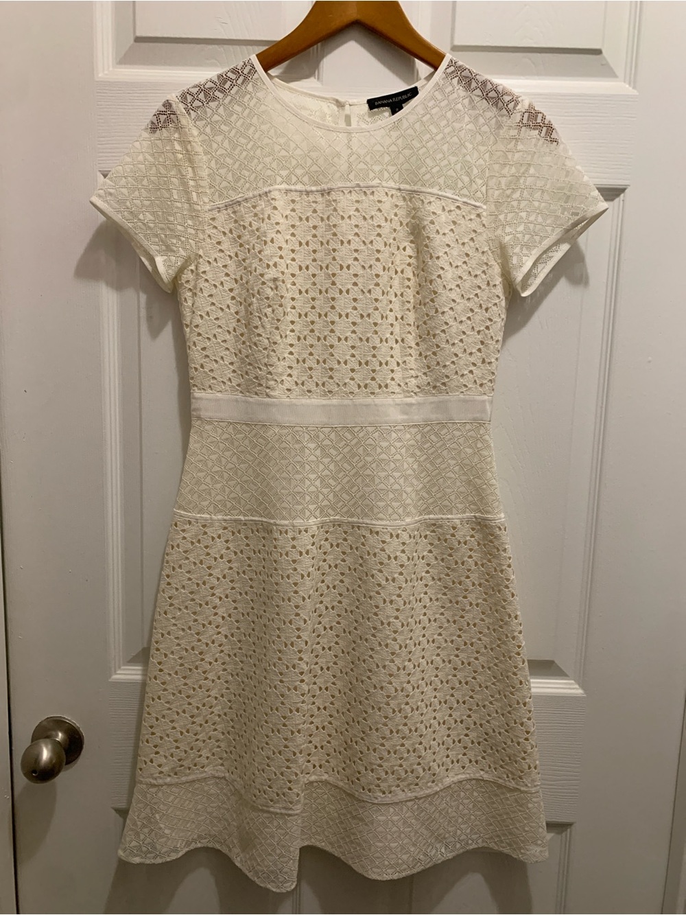 Banana Republic Cream Lace Fit-and-Flare Mini Dress